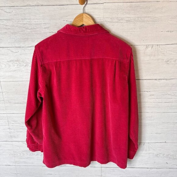 L.L. Bean Shacket Womens Size Medium Hot Pink Corduroy Button Down Cotton Fall - Picture 11 of 16